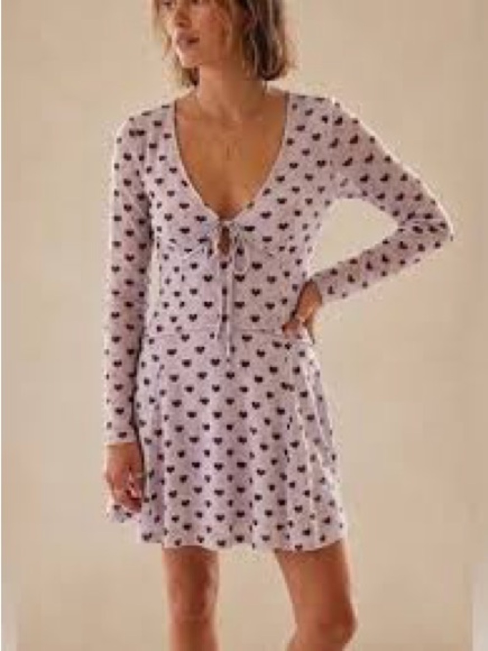 Free People Sway W Me Long Sleeve Heart-Print Mini Dress